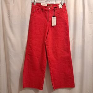 NWT Judy Blue High Rise Tummy Control Red Womens Jeans Size 7/28 Waist Raw Hem